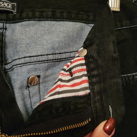 Versace Jeans Couture Womens Pants Black 30 Corduroy Bootcut Flare Logo - Picture 6 of 7